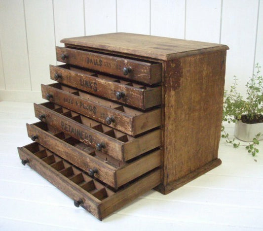 USA・アンティーク・6段・引き出し・木製キャビネット・収納棚・プリンタートレイ