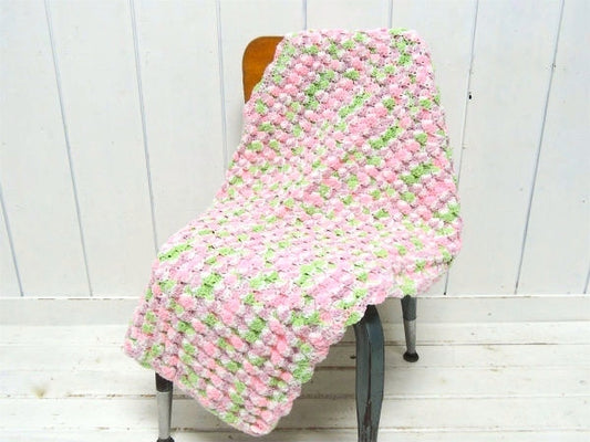 パステルカラー 立体編み ハンドメイド ヴィンテージ ブランケット ひざ掛け ベビーブランケット