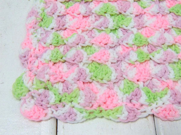 パステルカラー 立体編み ハンドメイド ヴィンテージ ブランケット ひざ掛け ベビーブランケット