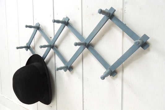 【水色グレー】木製・ジャバラ式・壁掛けヴィンテージ・ハットラック/コートフック USA