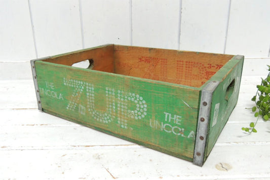 【7up】セブンアップ・ドリンク・緑色・ヴィンテージ・木箱/ウッドボックス USA