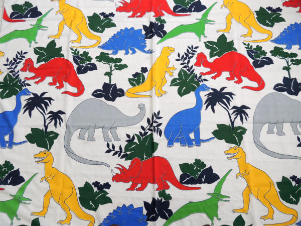 カラフル 恐竜柄 ティラノザウルス トリケラトプス プテラノドン ヴィンテージ ユーズドシーツ(1/2) USA