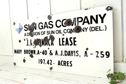 【SUN OIL・弾痕付き】ヴィンテージ・ホーロー製・サイン・レア看板・USA