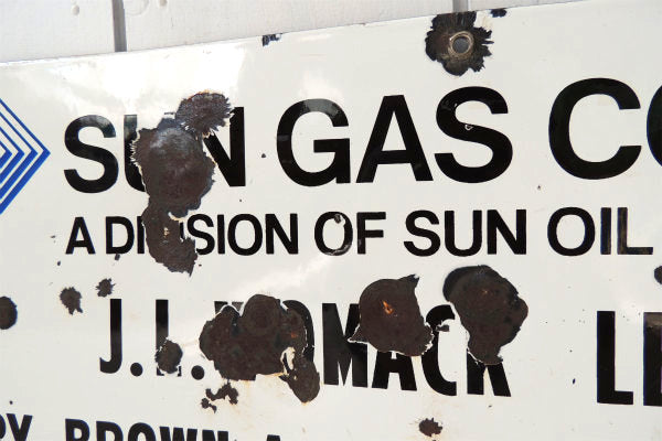 【SUN OIL・弾痕付き】ヴィンテージ・ホーロー製・サイン・レア看板・USA