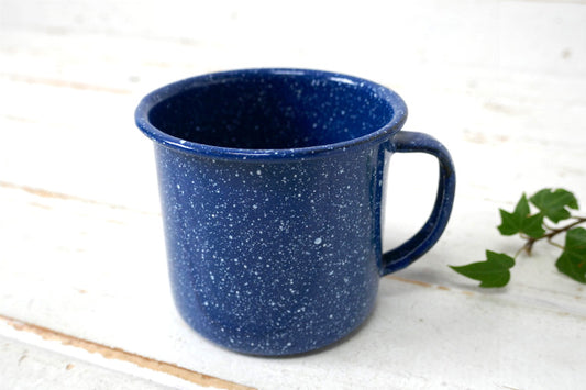 ブルー×ホワイト 琺瑯 ヴィンテージ ホーローカップ エナメルウェア アウトドア キャンプ