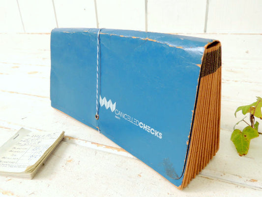 青色クラフト紙製・ヴィンテージ・エキスパンディングファイル・小切手ケース・書類ケース