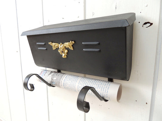 新聞受け付き・横型・黒色・メールボックス/郵便受け/ポスト USA