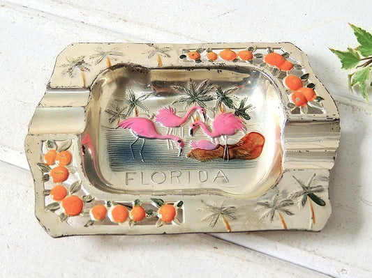 【FLORIDA/フロリダ】フラミンゴ&オレンジ柄・スーベニア・ヴィンテージ・灰皿 /アシュトレイ