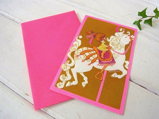 メリーゴーランド&女の子・デッドストック・ヴィンテージ・メッセージカード(封筒付き) USA