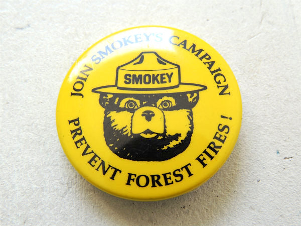 【スモーキーベア】SMOKEY BEAR・黄色・ヴィンテージ・缶バッジ・USA・アクセサリー