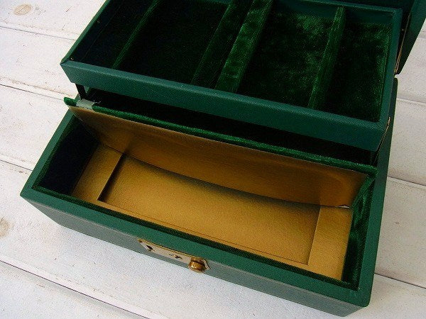 シークレット収納付き・緑色・アンティーク・ジュエリーボックス/ジュエリーケース/宝石箱 USA