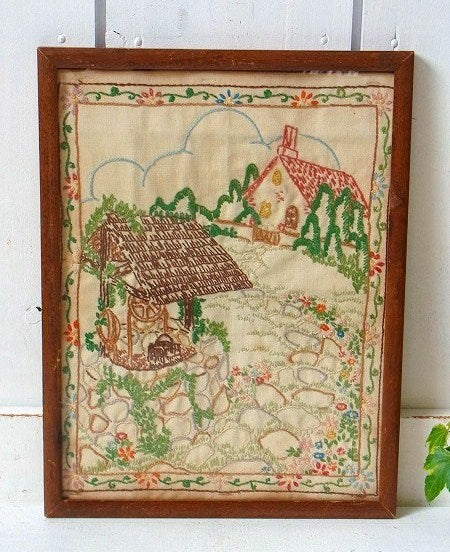 木製の額縁入り・アンティーク・刺繍フレーム/サンプラー USA