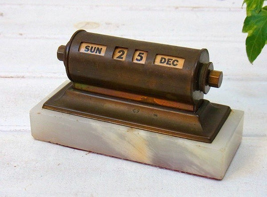 大理石×真鍮製・アンティーク・デスクカレンダー/卓上カレンダー USA