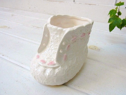 ベビーシューズ形・陶器製・花柄・アンティーク・ベビープランター/靴形/里帰り品