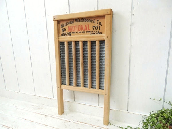 US ナショナル Washboard 木製×ブリキ・ヴィンテージ・ウォッシュボード・洗濯板