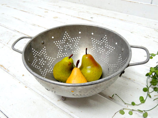 【★星モチーフ】アルミ製・ハンドル&脚付き・アンティーク・コランダー/水切りボウル USA