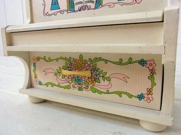 ピアノ型のオルゴール付き・木製・アンティーク・ジュエリーボックス/宝石箱 USA