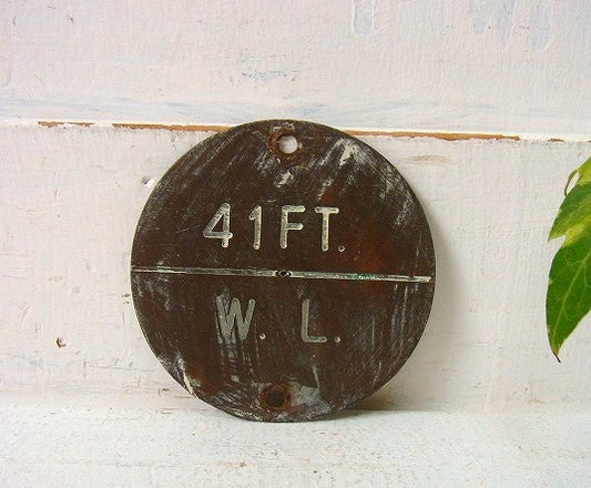 アメリカ海軍・真鍮製・40’s・丸い小さなアンティーク・船内プレート/標示プレート USA