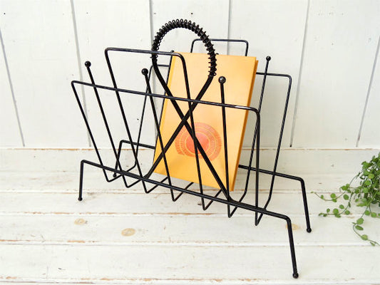 【USA・ミッドセンチュリー】メタル製・黒色・ヴィンテージ・マガジンラック/マガジンスタンド