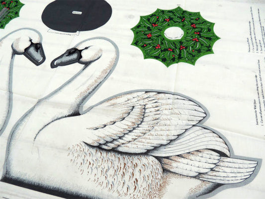 クリスマスリース&スワン ヴィンテージ・パネル生地・ファブリック・ハンドメイド・手芸 USA