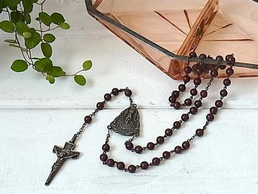 スペイン ウッドビーズ・アンティーク・ロザリオ/十字架