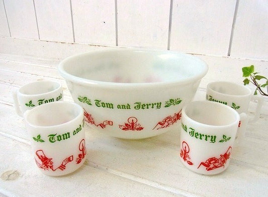 ヘーゼルアトラス Tom&Jerry・エッグノッグ・ボウル&マグカップ4脚セット クリスマス US