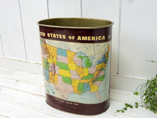 【アメリカ地図50州】JL.CLARK・60'ヴィンテージ・ごみ箱・トラッシュカン・ダストボックス