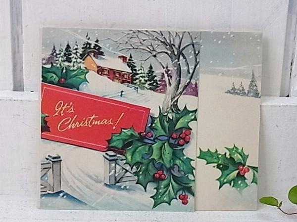 【ヒイラギ・風景】デッドストック・ヴィンテージ・クリスマスカード　USA