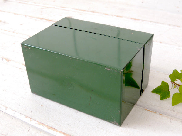 OHIO ART グリーン・ティン製・カード付き・ヴィンテージ・カードボックス・ファイルボックス