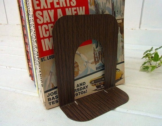 ウッド柄・メタル製・ヴィンテージ・ブックエンド/本立て/ブックスタンド USA