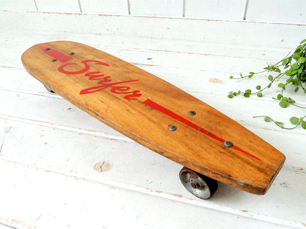 Surfer・1960's ヴィンテージ・スケートボード・USA・ウッド×レッド