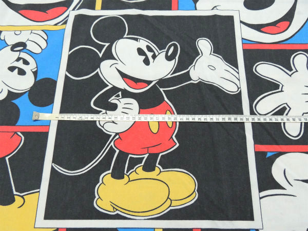 【ミッキーマウス】ディズニー・パーツのパネル柄・ヴィンテージ・フラットシーツ(1/2) USA