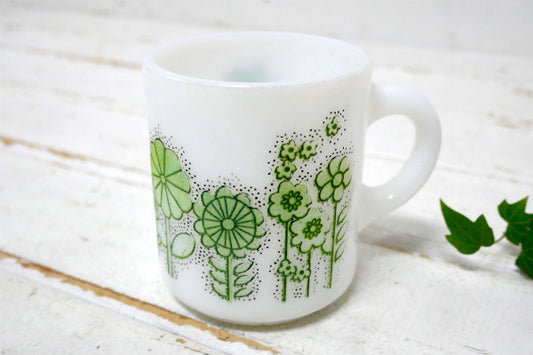 1960's ヘーゼルアトラス フラワーパワー・花柄・グリーン・ヴィンテージ・マグカップ The Hazel Atlas Glass Companyコーヒーカップ・食器