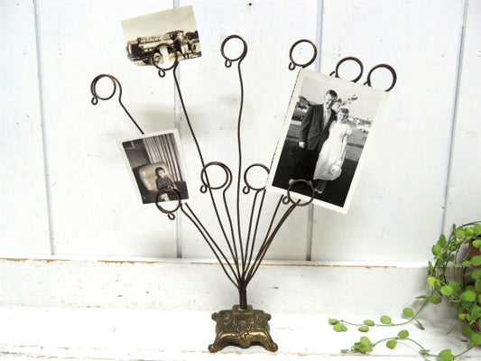 真鍮製・猫脚のお洒落なヴィンテージ・ワイヤーカードホルダー/フォトスタンド