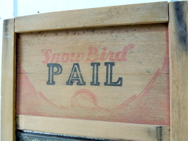 SnowBird PAIL★ 木製×金属 アンティーク ウォッシュボード 洗濯板 USA インテリア
