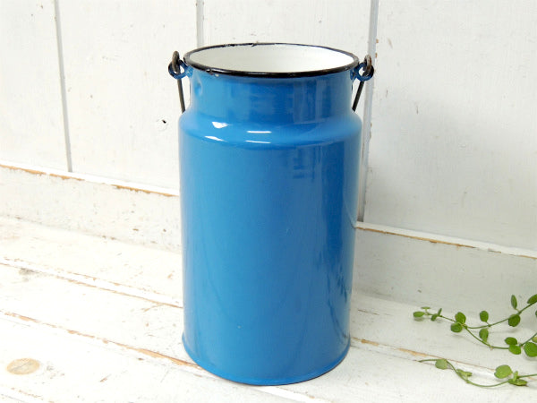 【ポーランド製】青色・木製ハンドル付き・アンティーク・ミルク缶/ミルクポット/POLAND