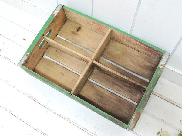 【7up】セブンアップ・ドリンク・緑色・仕切り付き・ヴィンテージ・木箱/ウッドボックス USA