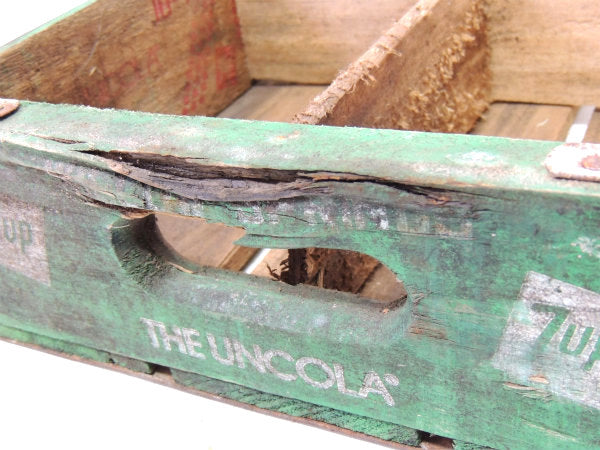 【7up】セブンアップ・ドリンク・緑色・仕切り付き・ヴィンテージ・木箱/ウッドボックス USA