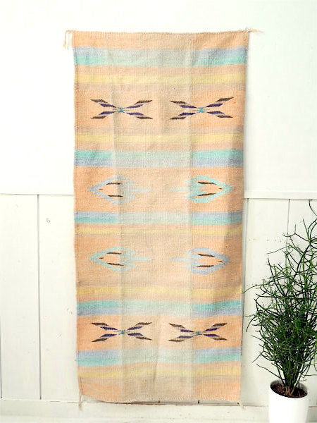 【ネイティブアメリカン】コーラル色・ヴィンテージ・ラグマット/タペストリー/マット USA