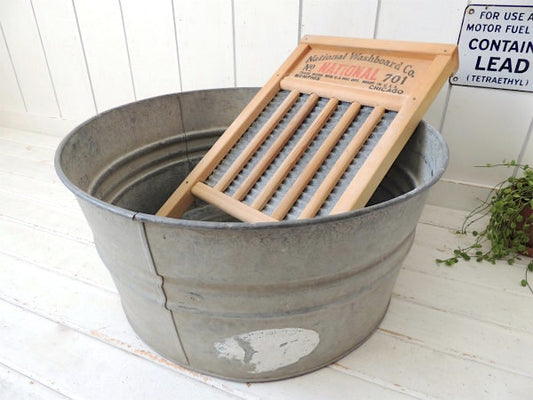 ナンバー入り・ハンドル付き・大きなヴィンテージ・タライ・たらい ・バケツ・ウォッシュタブ・シャビー