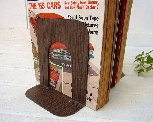 ウッド柄・メタル製・ヴィンテージ・ブックエンド/本立て/ブックスタンド USA