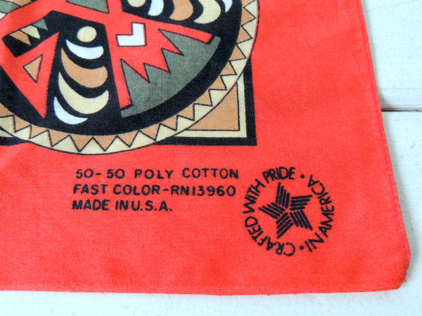 ネイティブアメリカン・サンダーバード&サボテン柄・ヴィンテージ・バンダナ/ハンカチ USA