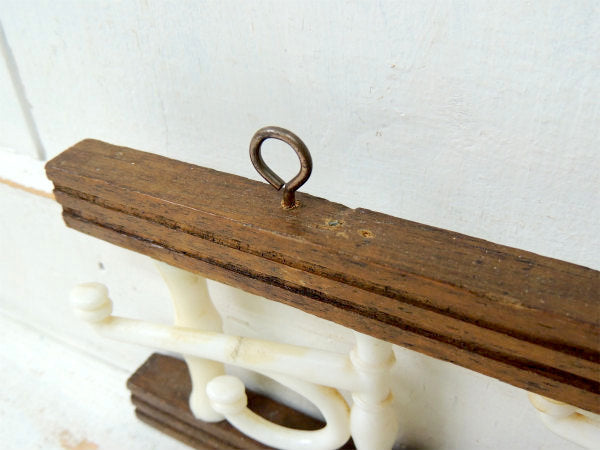 US ノスタルジック・木製・壁掛け式・ビンテージ・6連 ウォール フック ハットラック コートフック