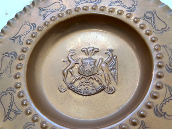 銅 細工 チリ REPLBLICA DE CHILE アンティーク オールド プレート トレイ 小皿