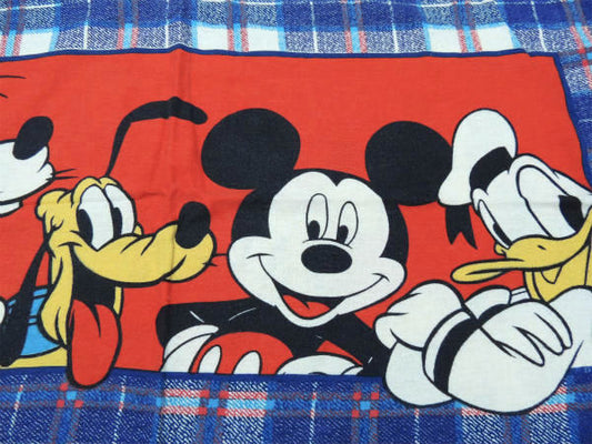 【ミッキー&フレンズ】タータンチェック柄・フランネル素材・ヴィンテージ・USEDピロケース/枕カバー