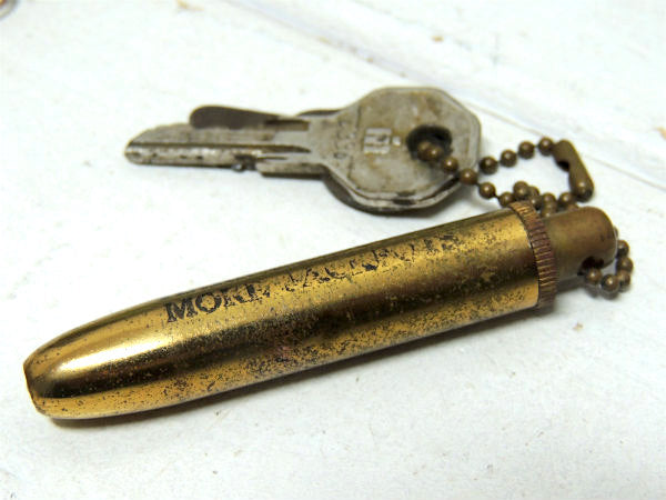 弾丸・薬莢 ピストル・ビンテージ・古鍵2本・キーホルダー・ボールチェーン・USA・アドバタイジング