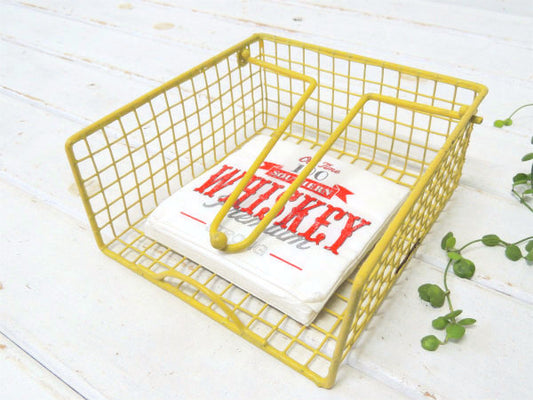 【イエロー×ワイヤー製】ヴィンテージ・ペーパーナプキンホルダー/レターホルダー/書類トレイ