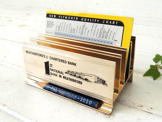 【First National Bank】銀行・ゴールド色メタル製・カードスタンド/カードホルダー