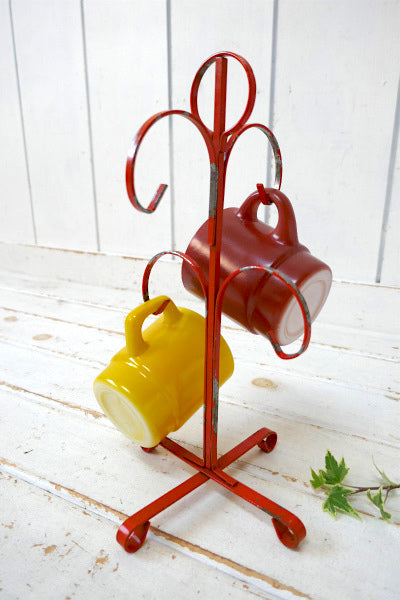 レトロポップ オレンジカラー 4客用 アイアン製 ヴィンテージ マグツリー マグカップホルダー