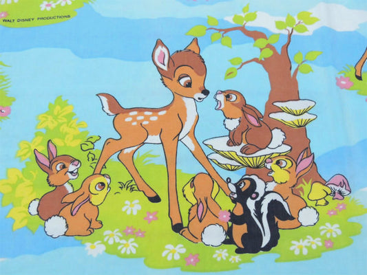 【バンビ】ディズニー・子鹿バンビ&フラワー・70'sヴィンテージ・USEDフラットシーツ(1/2)